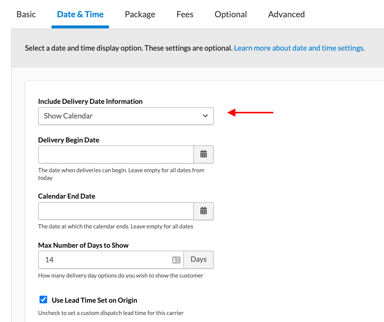 ShipperHQ Date & Time option to display dates as calendar